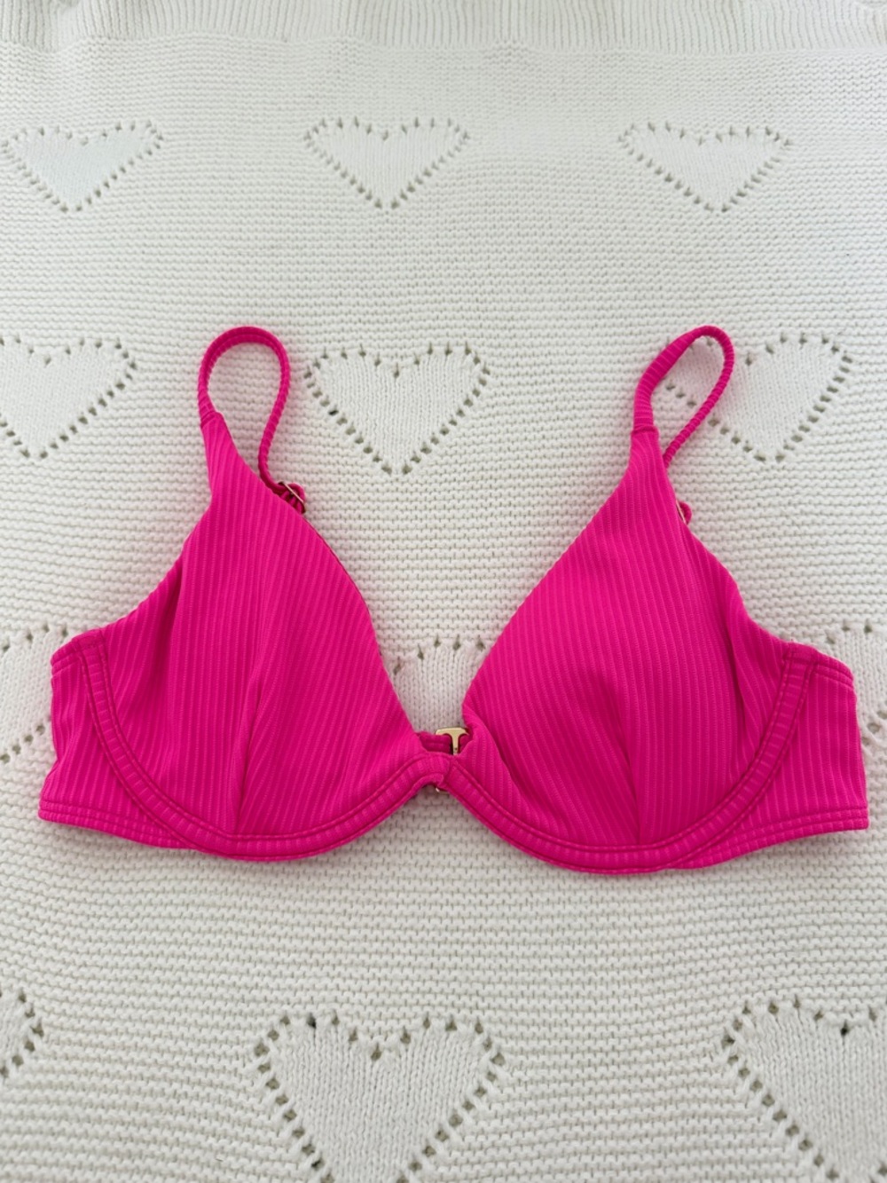 Hollister Ribbed Neon Pink Push Up Bikini Top XS